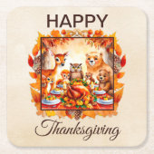 感謝祭の森の動物紅葉 スクエアペーパーコースター (正面)