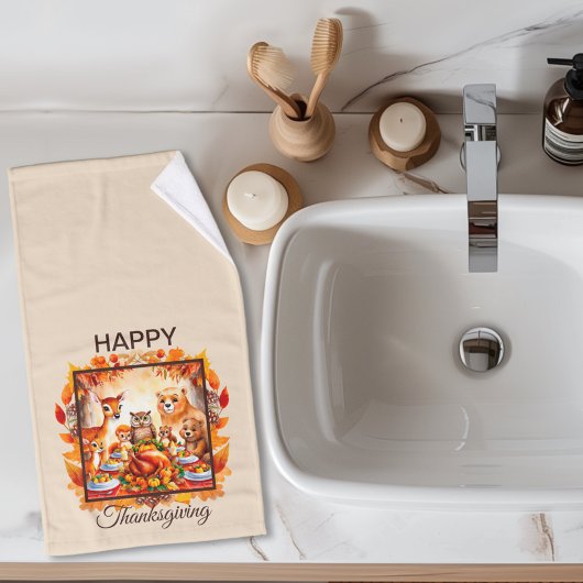 感謝祭の森の動物紅葉 ハンドタオル