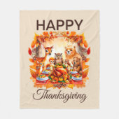 感謝祭の森の動物紅葉 フリースブランケット (正面)