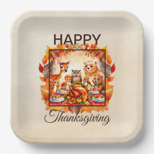 感謝祭の森の動物紅葉 ペーパープレート (正面)