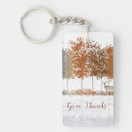 感謝祭の樹々と一頭の鹿 Give Thanks Thanksgiving Trees and Lon キーホルダー