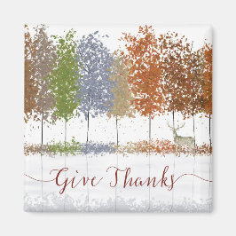 感謝祭の樹々と一頭の鹿 Give Thanks Thanksgiving Trees and Lon マグネット