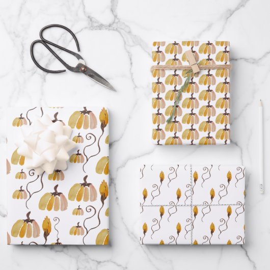 感謝祭の水の色のカボチャ ラッピングペーパーシート (正面)