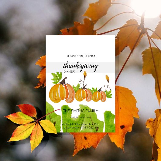感謝祭の水の色のカボチャ 招待状