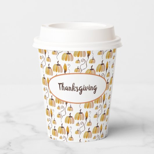 感謝祭の水の色のカボチャ 紙コップ (裏面)