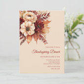 感謝祭の水カラー秋花 – クリームと赤 招待状 (スタンド正面)