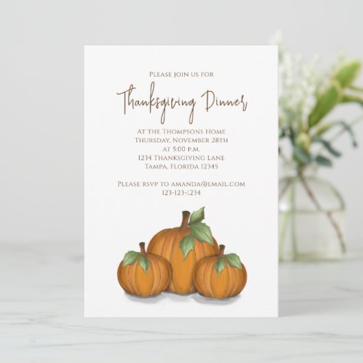 感謝祭の水彩エレガントなパンプキン クラシック 招待状 (スタンド正面)