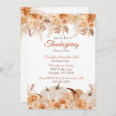 感謝祭の水彩フローラとカボチャ 招待状 (正面/裏面)