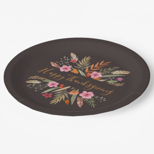 感謝祭の水彩画の紅葉の紙皿 ペーパープレート (アングル)