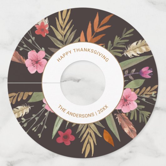 感謝祭の水彩画の紅葉ガラスのラベル ワイングラスタグ (正面)