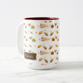 感謝祭の水彩紅葉モノグラム ツートーンマグカップ (正面左)