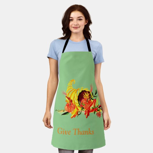 感謝祭の水彩 エプロン (着用した状態)