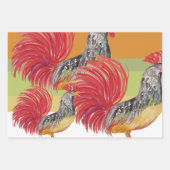 感謝祭の水色のオンドリ色彩の鮮やかー手 ラッピングペーパーシート (正面)