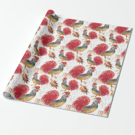 感謝祭の水色のオンドリ色彩の鮮やかー手 ラッピングペーパー