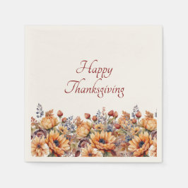 感謝祭の水色のカボチャと花 – スタンダードカクテルナプキン