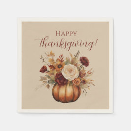 感謝祭の水色のカボチャと花 – スタンダードカクテルナプキン