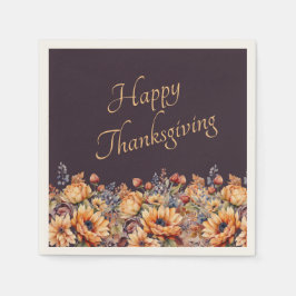 感謝祭の水色のカボチャと花 – スタンダードカクテルナプキン
