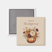 感謝祭の水色のカボチャと花 –  マグネット (正面/裏面)