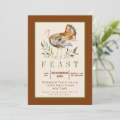 感謝祭の水色の七面鳥の葉 招待状 (スタンド正面)
