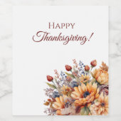 感謝祭の水色の秋花 –  ワインラベル (シングルラベル)