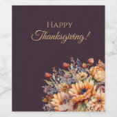 感謝祭の水色の秋花 – 紫 –  ワインラベル (シングルラベル)