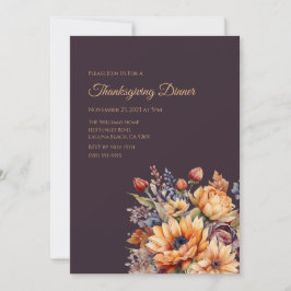 感謝祭の水色の秋花 – 紫 – 招待状