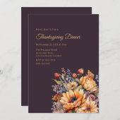 感謝祭の水色の秋花 – 紫 –  招待状 (正面/裏面)