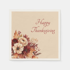 感謝祭の水色の花 – クリームと赤 – スタンダードカクテルナプキン