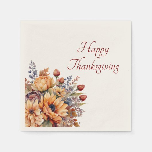 感謝祭の水色の花 –  スタンダードカクテルナプキン (正面)
