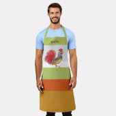 感謝祭の水色の雄鶏パーソナライズされた エプロン (着用した状態)