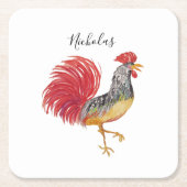感謝祭の水色の雄鶏パーソナライズされた スクエアペーパーコースター (正面)