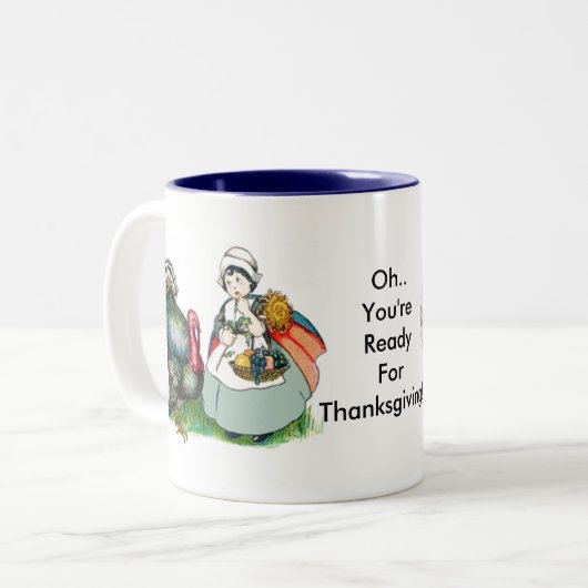 感謝祭の準備ができているヴィンテージ ツートーンマグカップ (正面左)