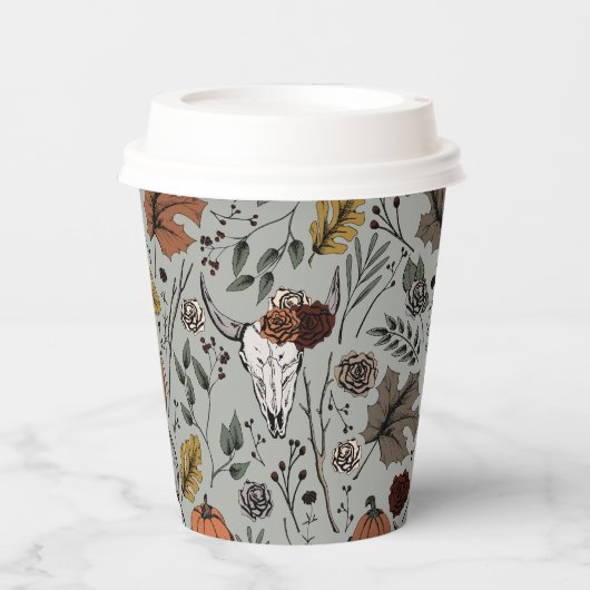 感謝祭の牛のスカル秋収穫 紙コップ (正面)