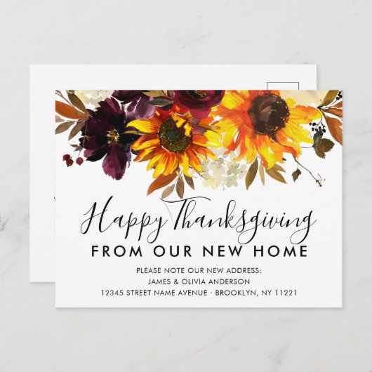 感謝祭の秋のひまわり引っ越しの新ホーム 案内ポストカード (正面/裏面)