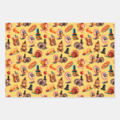 感謝祭の秋のカボチャのパイの動物たち ラッピングペーパーシート (正面3)