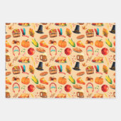 感謝祭の秋のカボチャのパイの動物たち ラッピングペーパーシート (正面)