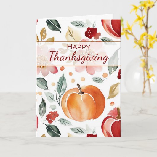 感謝祭の秋のカボチャの水彩と花 カード (黄色い花)