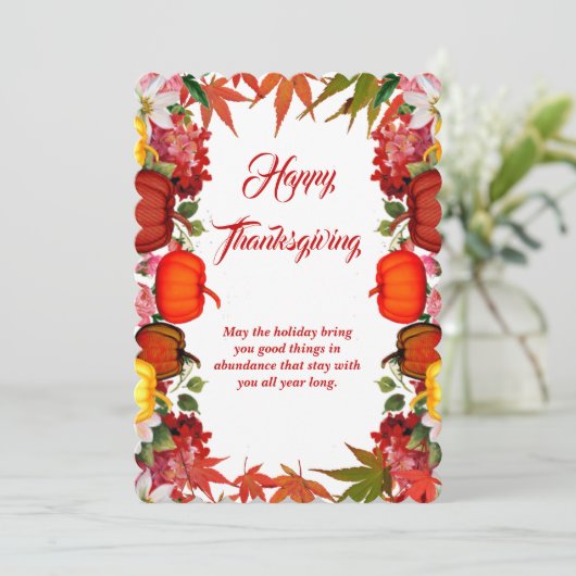 感謝祭の秋のカボチャ メープルの葉 ハッピーサンクスギビング シーズンカード (スタンド正面)
