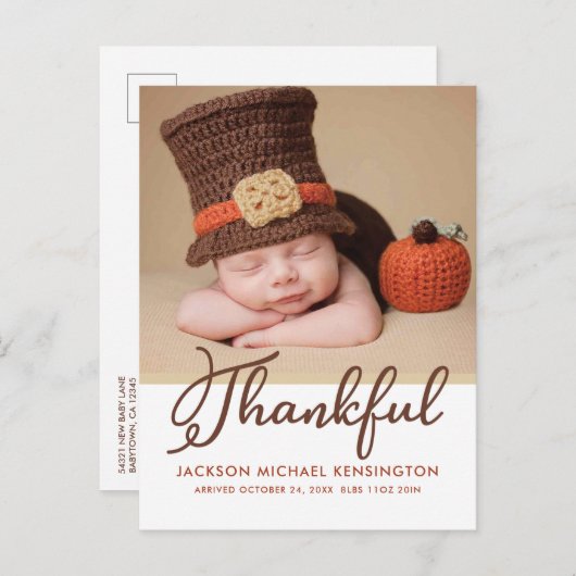 感謝祭の秋のベビー誕生写真 案内ポストカード (正面/裏面)