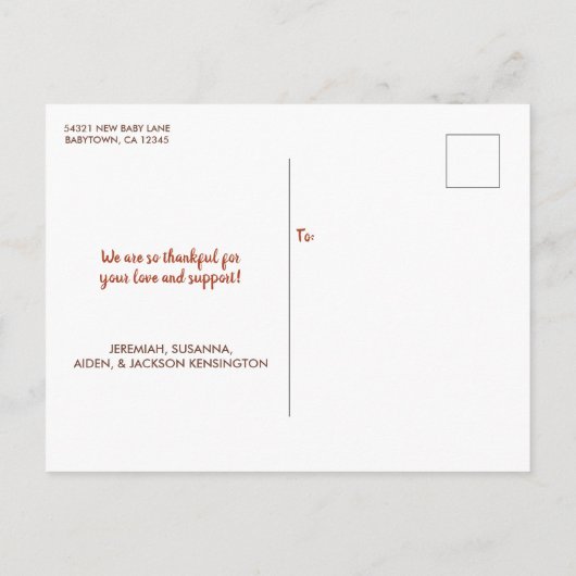 感謝祭の秋のベビー誕生写真 案内ポストカード (裏面)