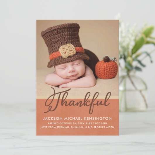 感謝祭の秋のベビー誕生写真 案内状 (スタンド正面)
