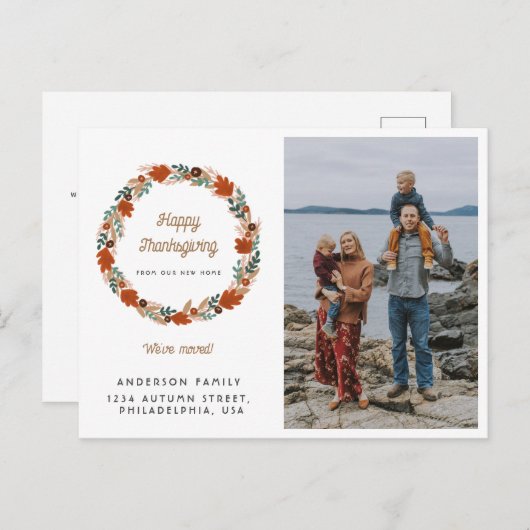 感謝祭の秋のリースフォトホリデームービング 案内ポストカード (正面/裏面)