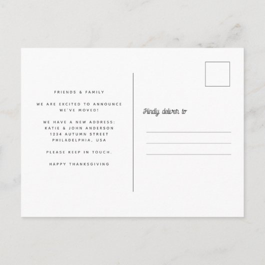 感謝祭の秋のリースフォトホリデームービング 案内ポストカード (裏面)