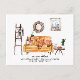 感謝祭の秋の七面鳥の引っ越し発表 ポストカード