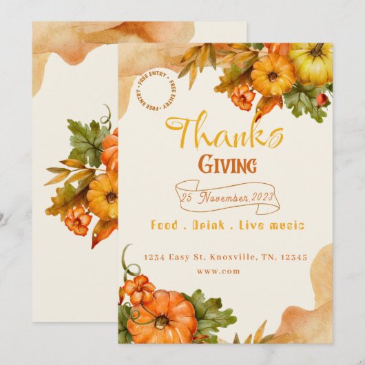 感謝祭の秋の招待状 招待状 (正面/裏面)