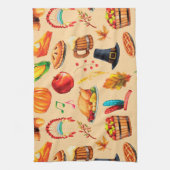 感謝祭の秋の秋ターキーパンプキンキッチン キッチンタオル (縦)