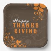 感謝祭の秋の秋デコオレンジ葉色の渦巻 ペーパープレート (正面)