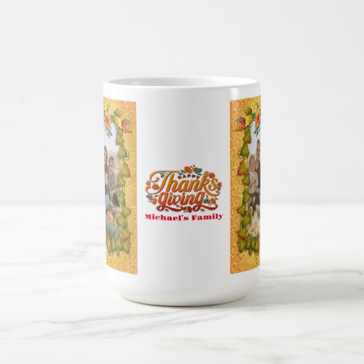 感謝祭の秋の秋メープルリーフ&ひまわり コーヒーマグカップ (中央)