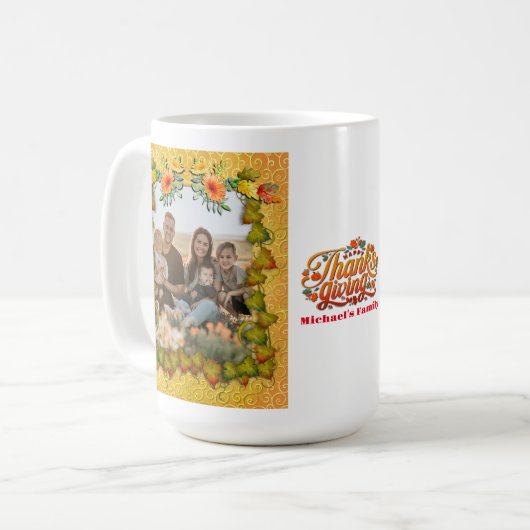 感謝祭の秋の秋メープルリーフ&ひまわり コーヒーマグカップ (正面左)