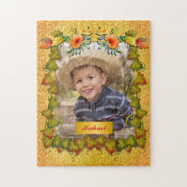 感謝祭の秋の秋メープルリーフ&ひまわり ジグソーパズル